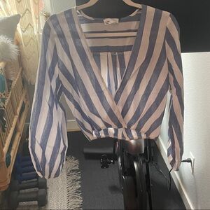 by the way. Blue and White Striped V-Neck Blouse